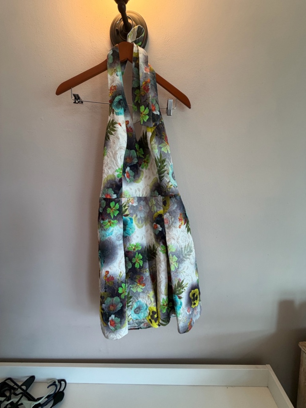 Alberto Makali Floral Halter Romper Jacquard Open‎ Back Multi Color Womens Large